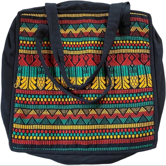 Hand-Stitched Peruvian Colorful Tribal Abstract Geometric Print Tote Laptop Bag - Picture 1 of 5